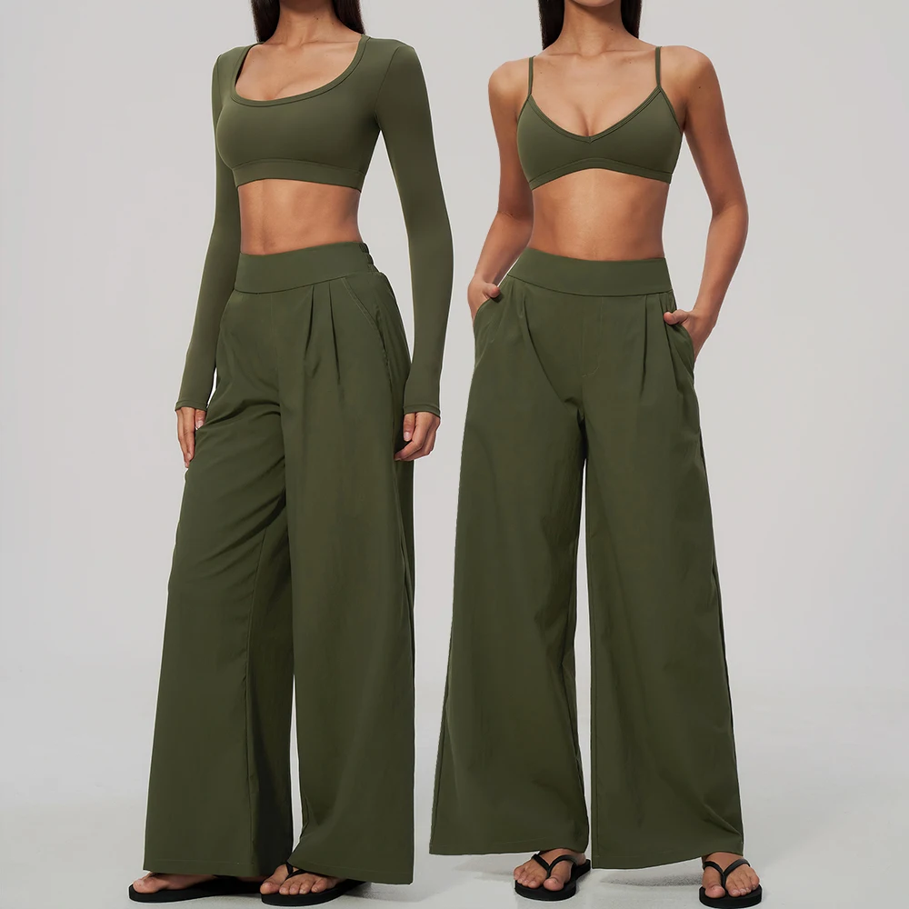 背中が開いたブラトップと、ショート丈のUネック長袖トップス、 - Compression Long Pant のレビューと価格
